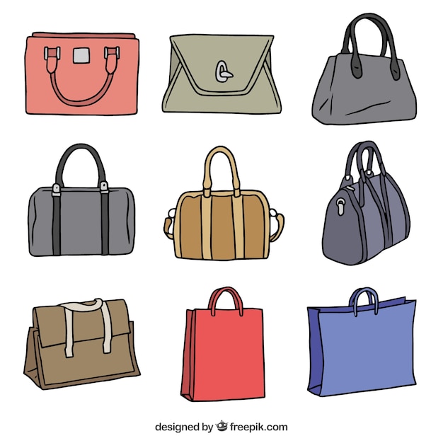 Free Vector pack of hand-drawn handbags with different colors