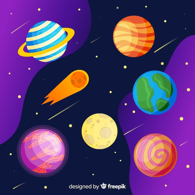 Pack of hand drawn planets stickers 