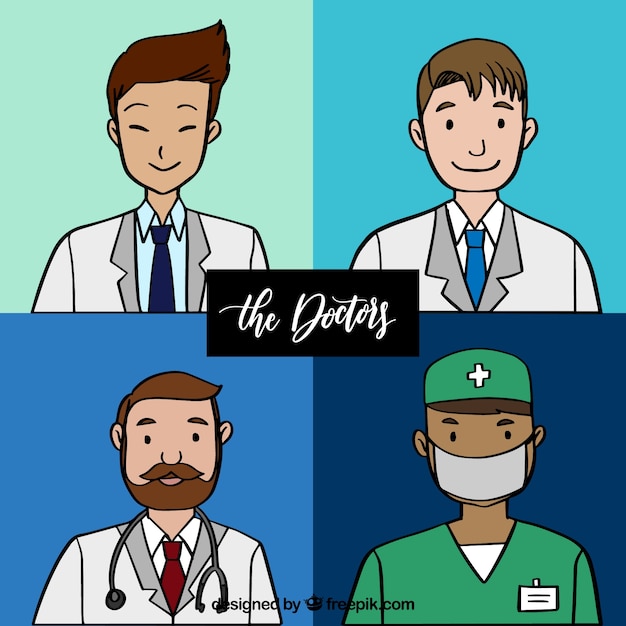 Pack of hand drawn smiley  doctors