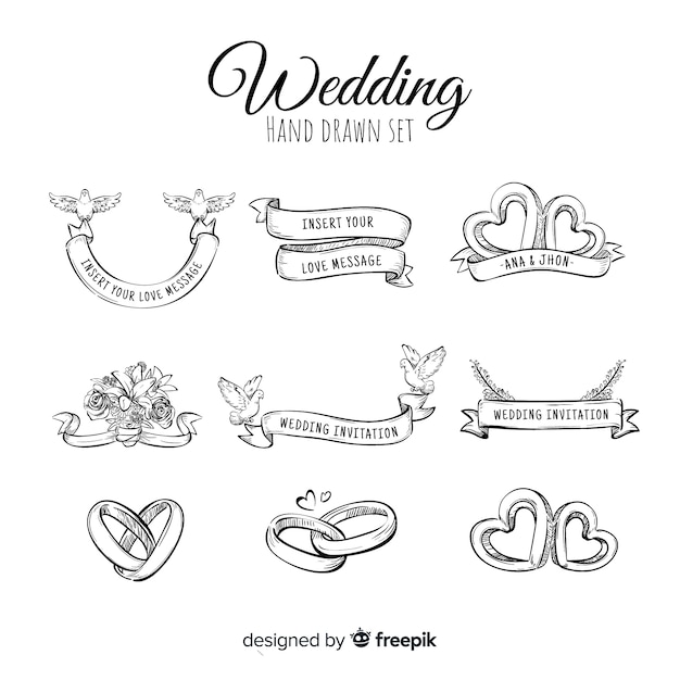 Free vector pack of hand drawn wedding ornaments