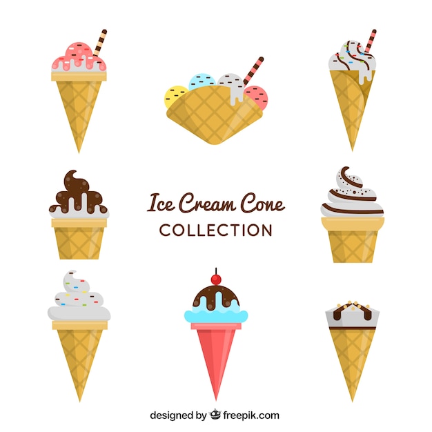 Free Vector pack of ice cream cones in flat design