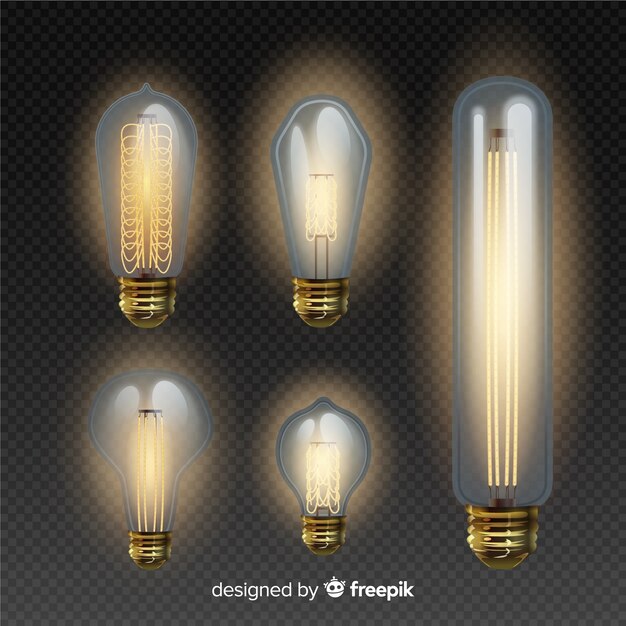 Free Vector pack of light bulbs in realistic style