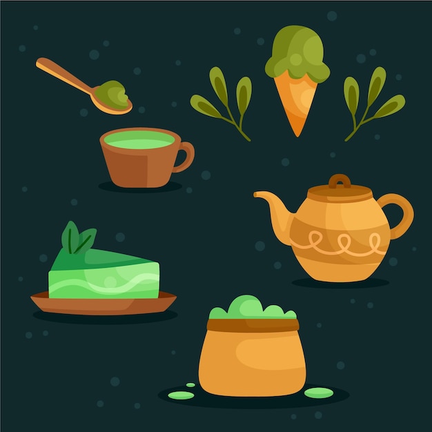 Free Vector pack of matcha tea