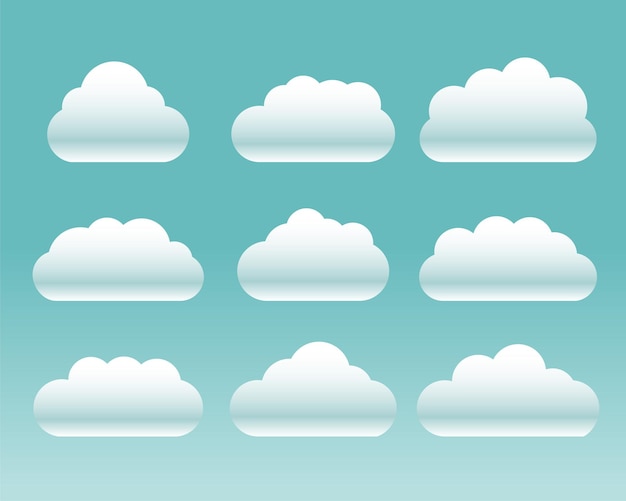 Free Vector pack of nine clouds icon for weather and climate