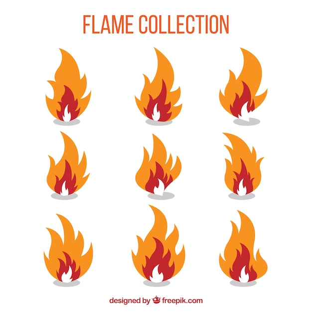 Free Vector pack of nine flames with three colors