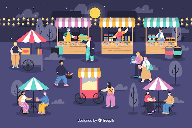 Free vector pack of people at a night fair