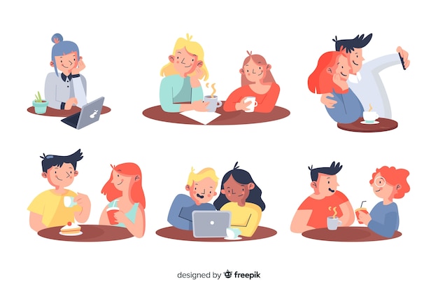 Free Vector pack of people sitting at a cafe