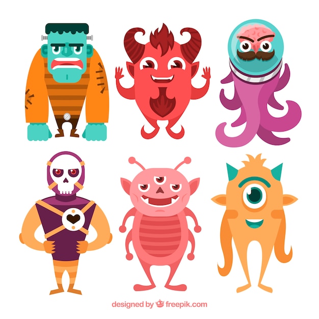 Free Vector pack of six different monsters