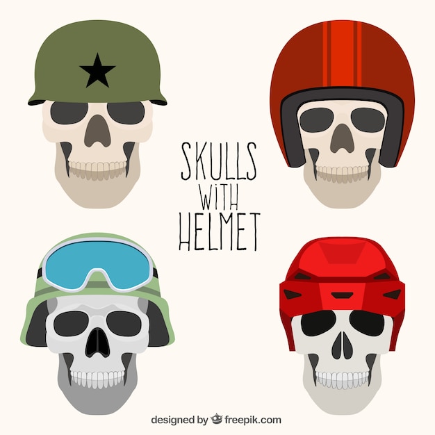 Free vector pack of skulls with different helmets