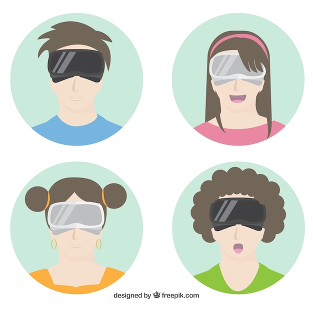 Free Vector pack of teenagers using virtual reality glasses