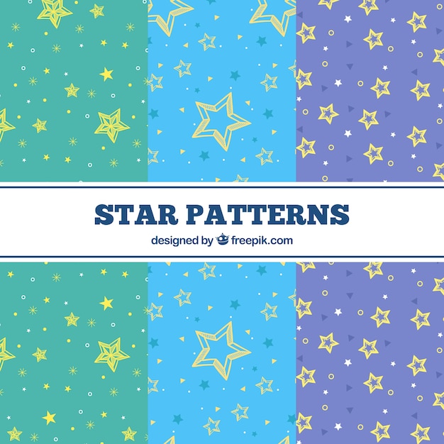 Free Vector pack of three blue star patterns