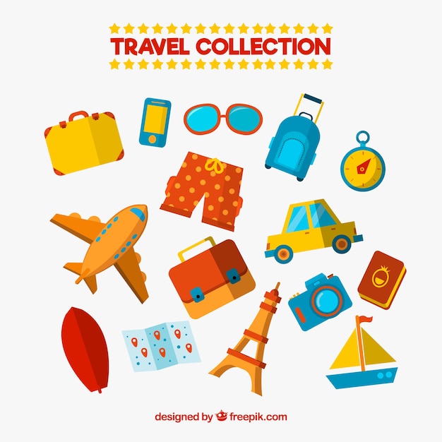 Free Vector pack of typical summer travel elements