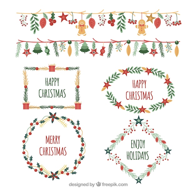 Free Vector pack of watercolor frames and christmas borders