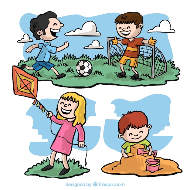 Free vector pack with hand-drawn children having fun