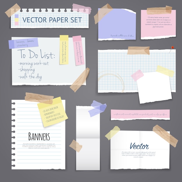 Free vector paper banners set with sticky tape