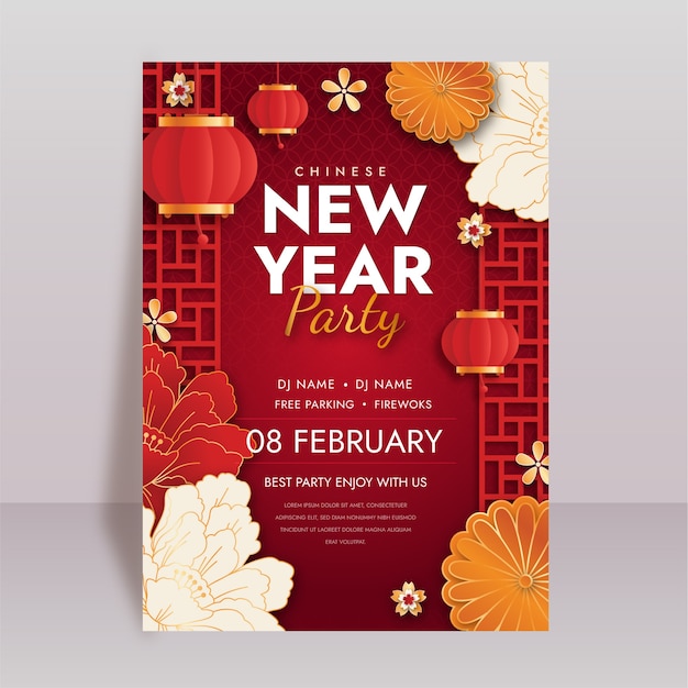 Free Vector paper style chinese new year vertical poster template