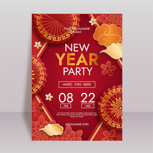 Free Vector paper style chinese new year vertical poster template