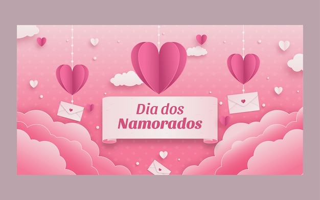 Free Vector paper style dia dos namorados social media post template