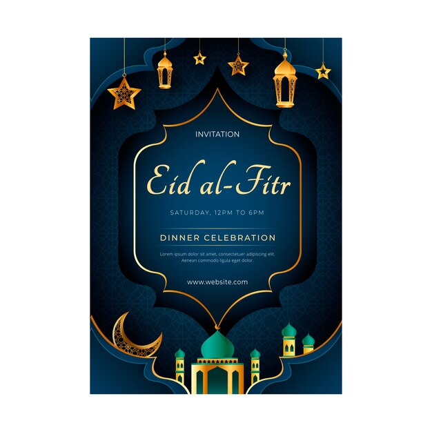 Paper style eid al-fitr vertical poster template