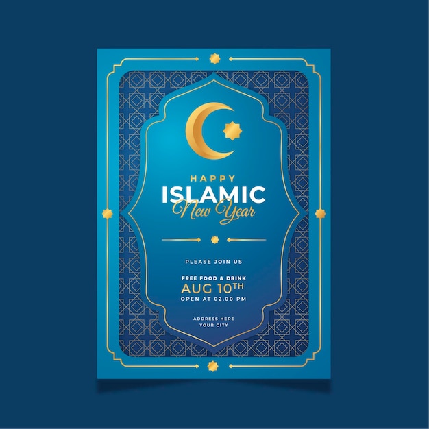 Paper style islamic new year vertical poster template