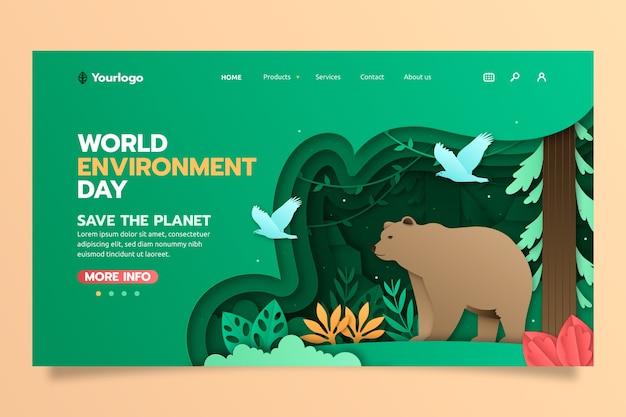 Free Vector paper style landing page template for world environment day celebration