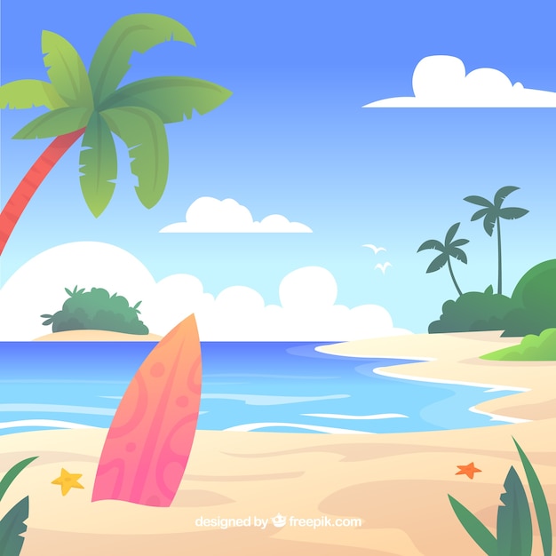 Free Vector paradise tropical beach with flat design