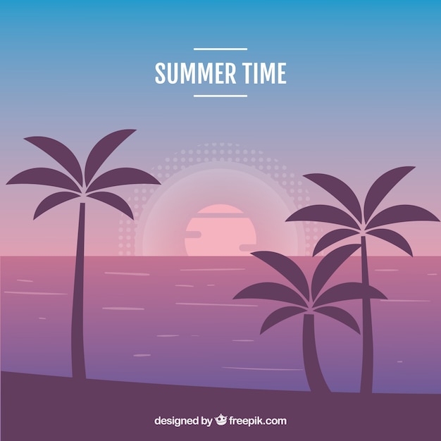 Free Vector paradise tropical beach with lovely sunset