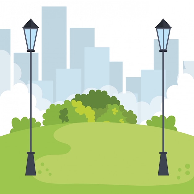 Free Vector park landscape with lamps scene