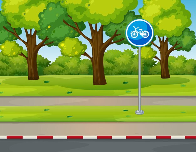 Park scene with bike lane on the road