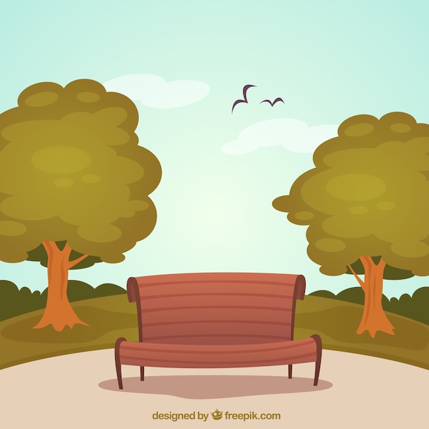 Free Vector park with wooden bench