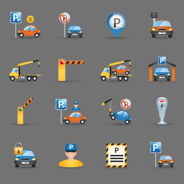 Free Vector parking facilities flat icons graphite background