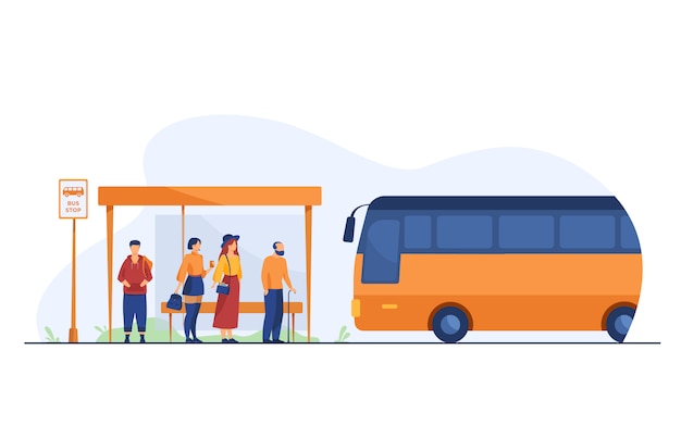 Free Vector passengers waiting for public transport at bus stop