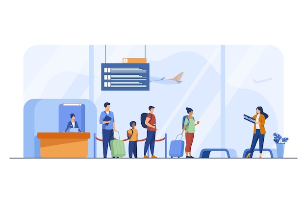 Free Vector passengers with luggage in airport flat illustration.