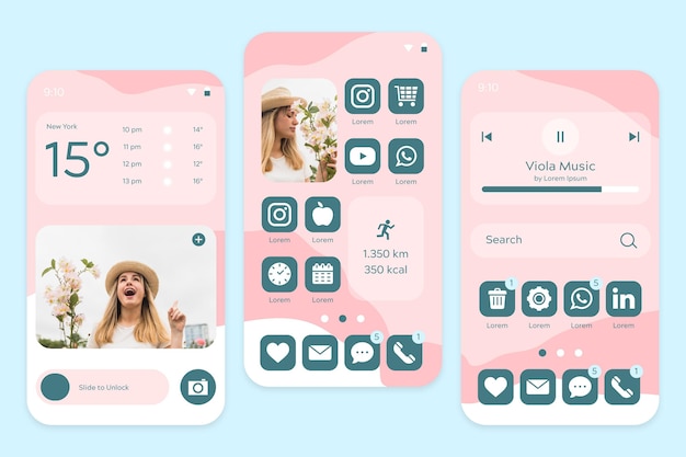 Free vector pastel home screen in pink tones