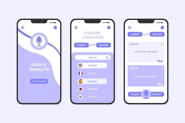 Free vector pastel violet translator smartphone app template