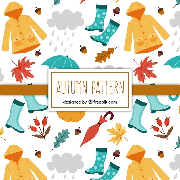 Free Vector pattern of hand-drawn autumn elements and accessories