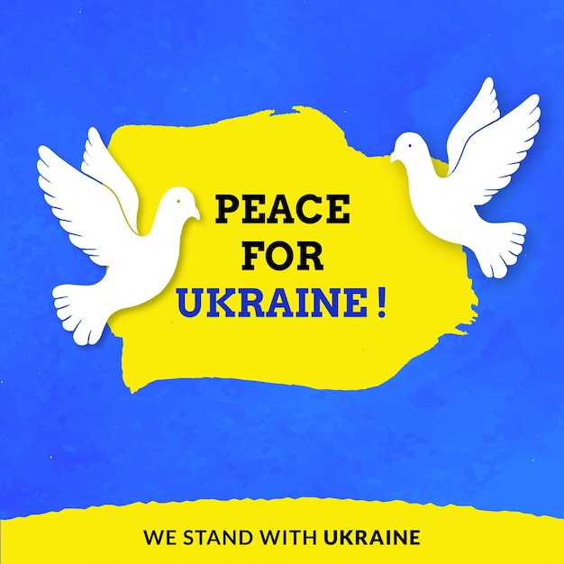 Free Vector peace for ukraine blue yellow white background social media design banner free vector