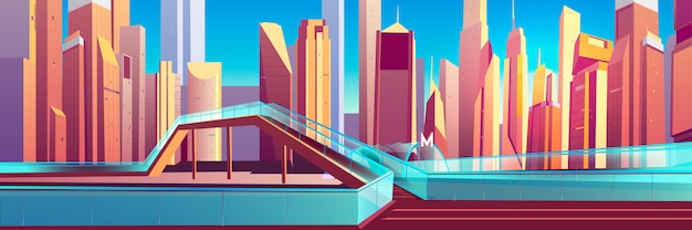 Free Vector pedestrian overpass in modern city cartoon vector