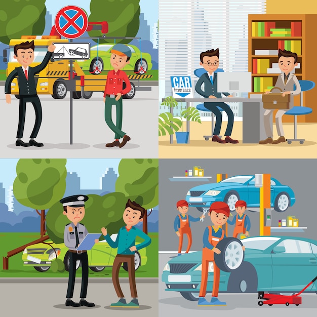 Free Vector people and automobile square concept