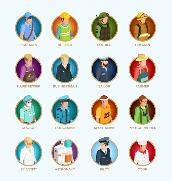 Free vector people avatar isometric set