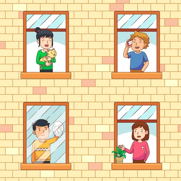 Free vector people on balconies concept