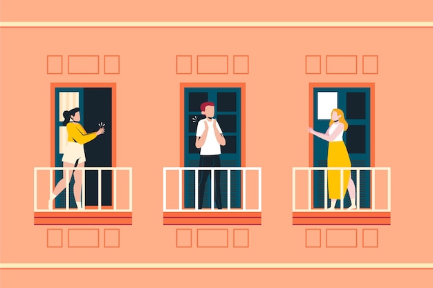 Free vector people clapping on balconies concept