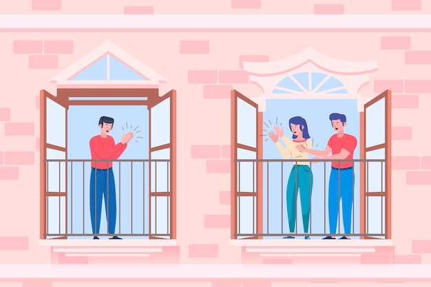 Free vector people clapping on balconies