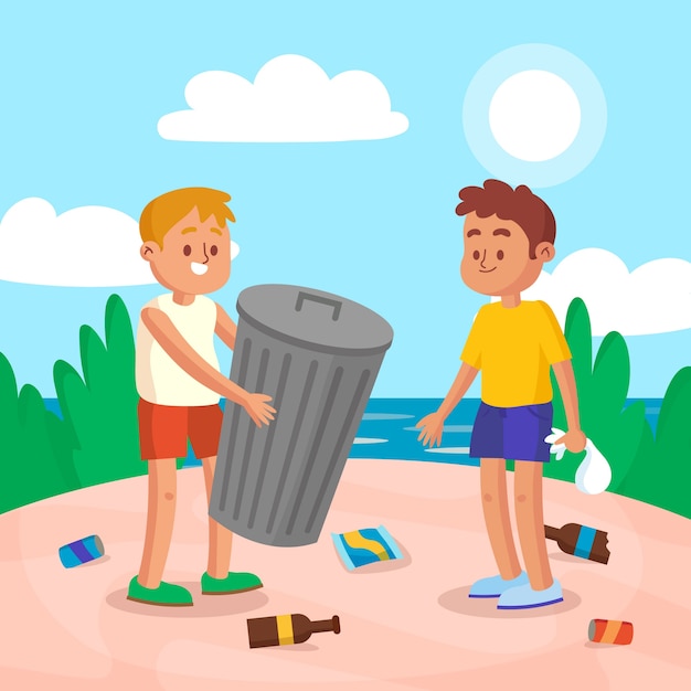 Free Vector people cleaning beach of trash