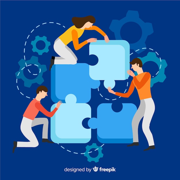 Free vector people connecting puzzle pieces background