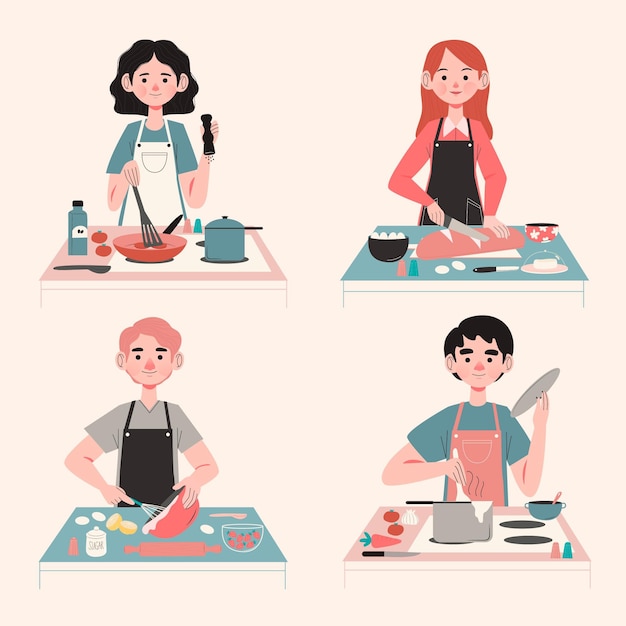 Free Vector people cooking illustration concept