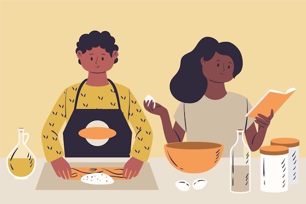 Free Vector people cooking illustration