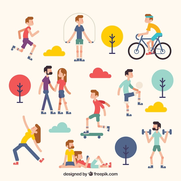 Free vector people doing outdoor leisure activities with flat design