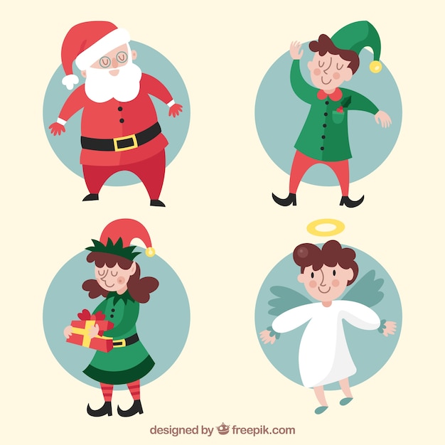 Free vector people dressed as typical christmas characters
