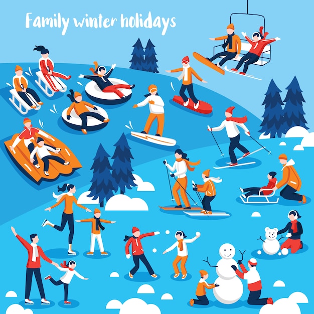 Free Vector people engaged in winter sports